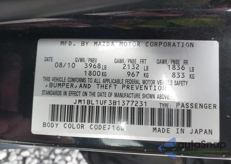 2011 Mazda Mazda3 I Sport z USA, uszkodzony, nr VIN JM1BL1UF3B1377231